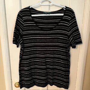 Lauren Ralph Lauren Black & White Striped Short Sleeve Tee